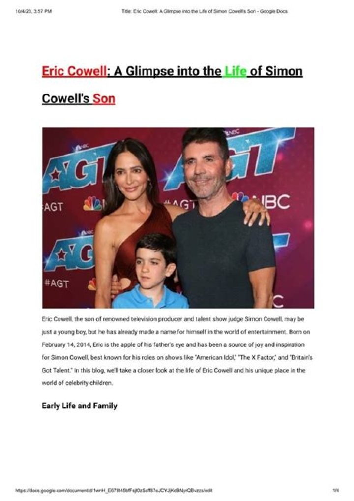 Eric Cowell: A Glimpse into the Life of Simon Cowell's Son